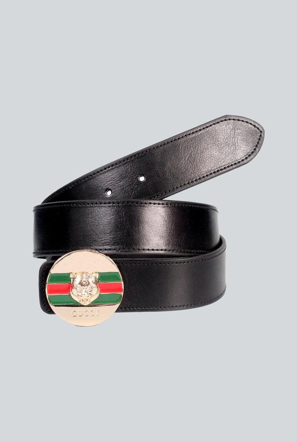 Black plain Leather Belt with Golden round style Buckle
