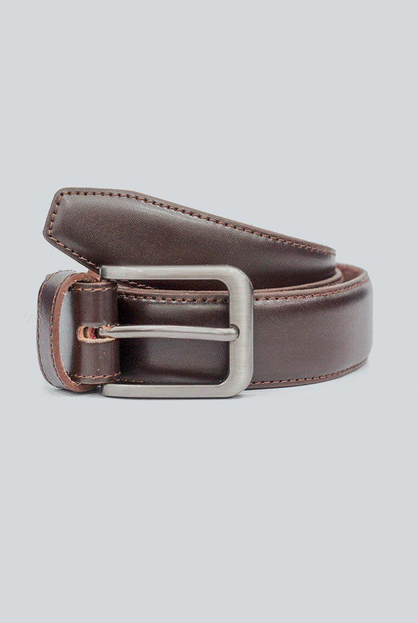 Maroon Leather Belt with Silver Buckle