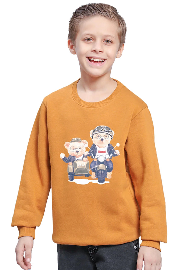 Boys' Bear Printed Sweatshirt | Designed for Fun, With Mustard Color | IndusRobe