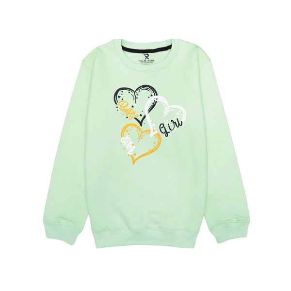 Heart Printed Girls' Sweatshirt in Green Color | Girls' Fashion