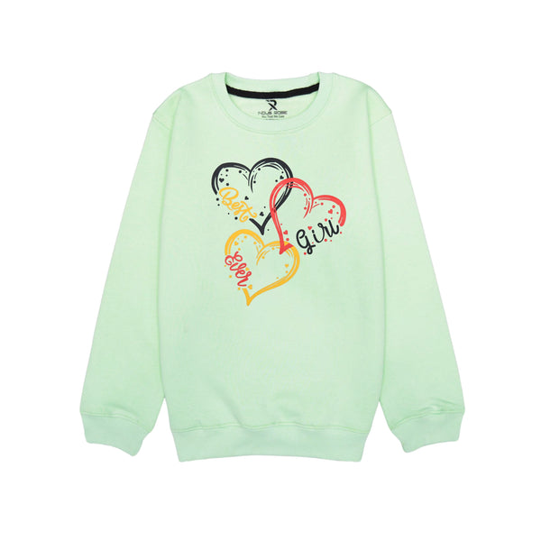 Heart Printed Girls' Sweatshirt in Green Color | Free Delivery Over 2000