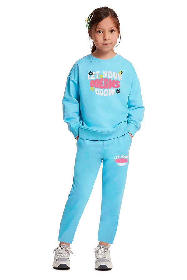 Girls' Blue Tracksuit with Motivational Sweatshirt & Comfy Trousers