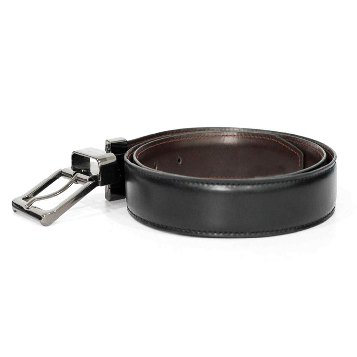 Black & Brown double sided Leather Belt with Grey Buckle - IndusRobe