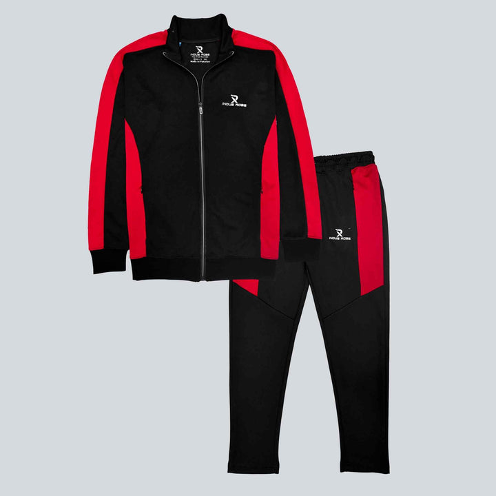 Black Track Suit for Men with Red Panel (Polyster) - IndusRobe