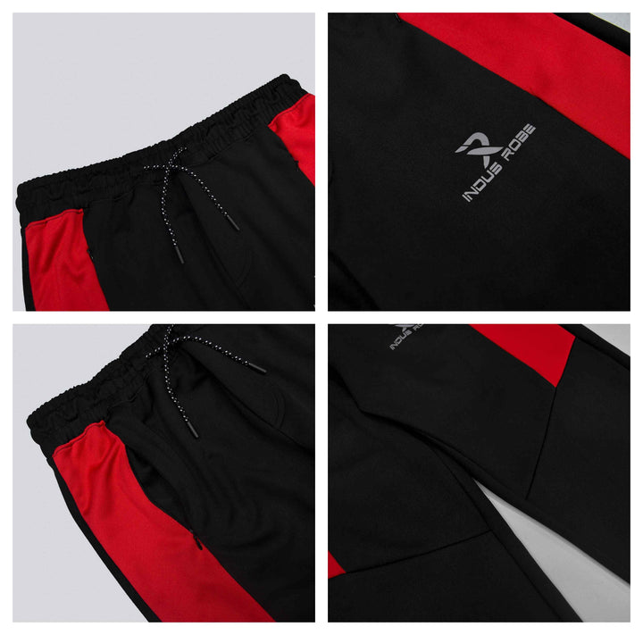 Black Track Suit for Men with Red Panel (Polyster) - IndusRobe