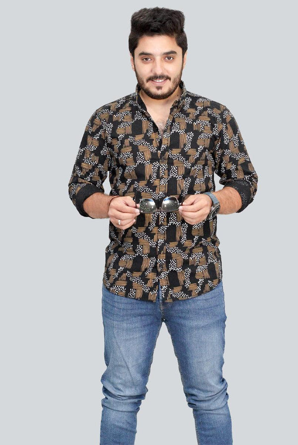 Black White Dotted Print Casual Shirt for Men