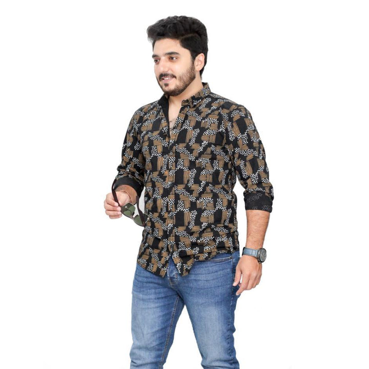 Black and White Shirt - Dotted Print Casual Shirt for Men - IndusRobe