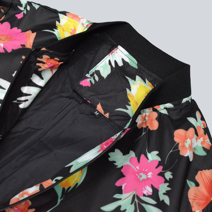 Black Floral Print Bomber Jackets for Women - IndusRobe