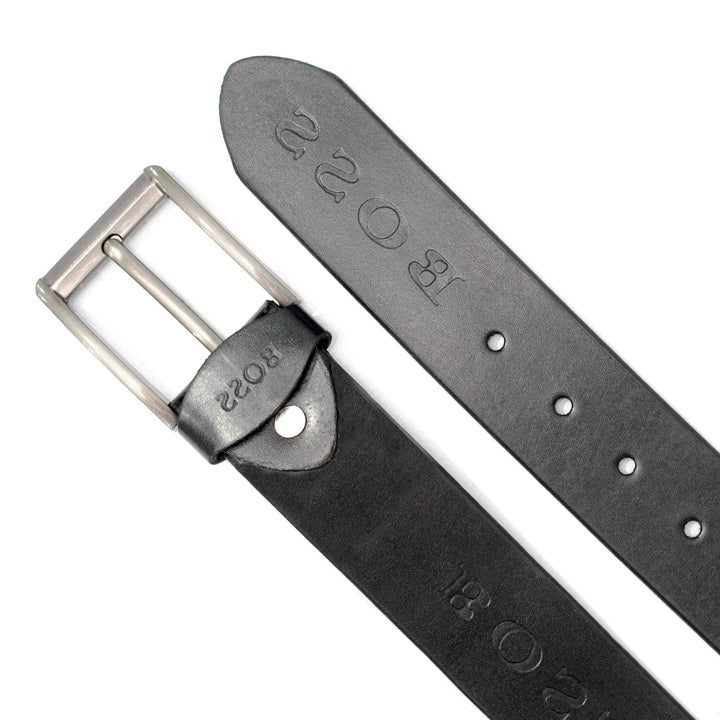 Black Leather Belt with Grey Buckle - IndusRobe