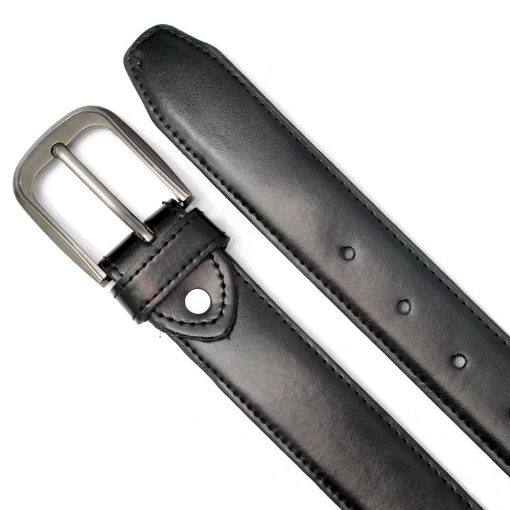 Black Leather Belt with Silver Buckle - IndusRobe