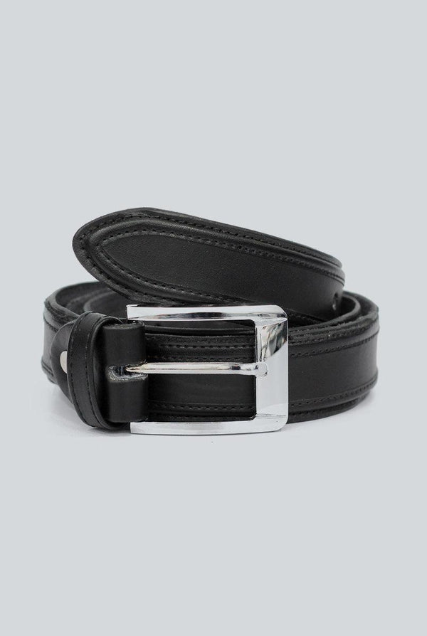 Black Leather Belt with Silver Buckle