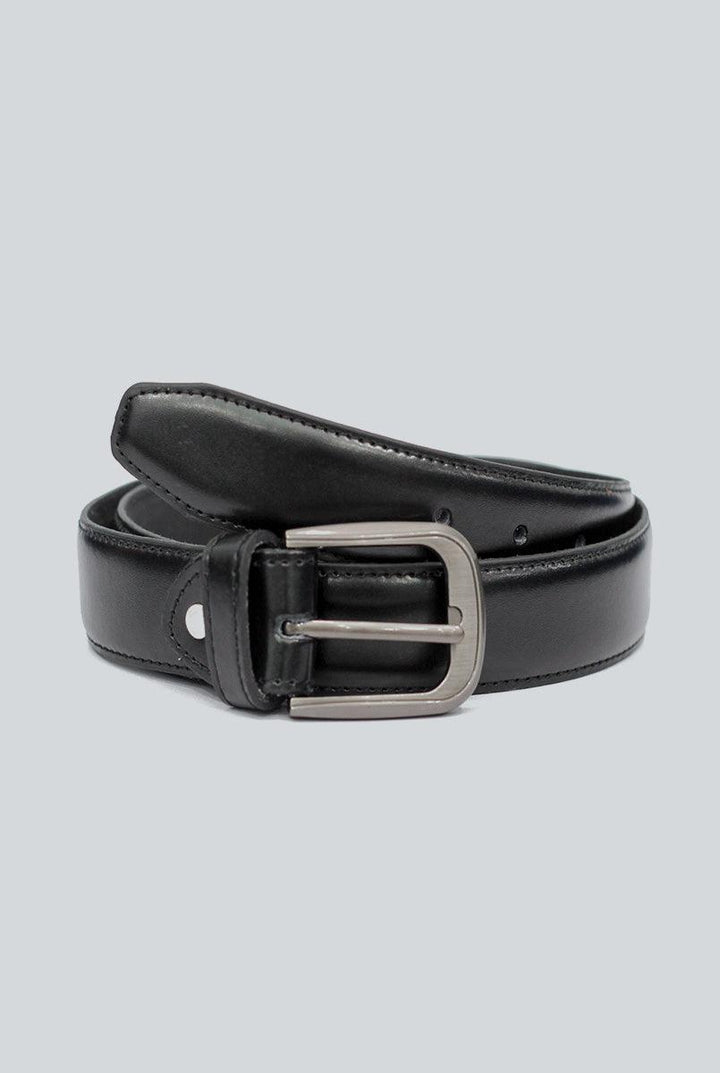 Black Leather Belt with Grey Buckle