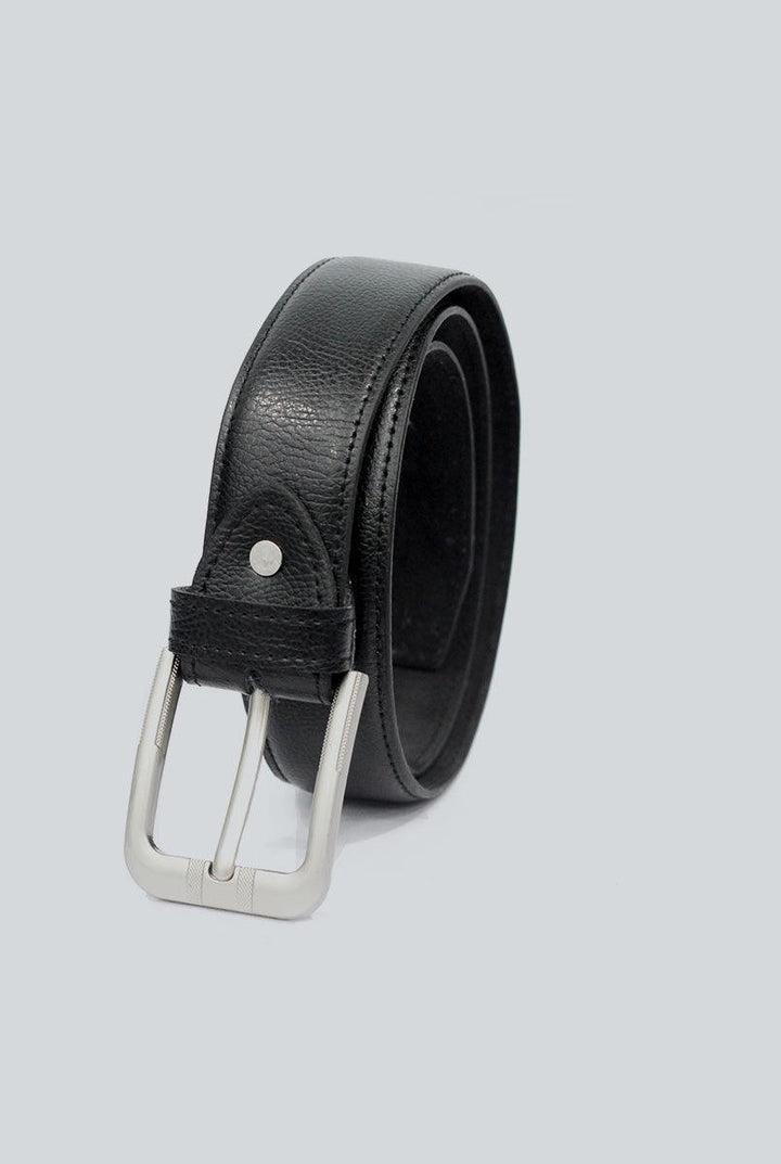 Black Leather Belt with Grey Buckle