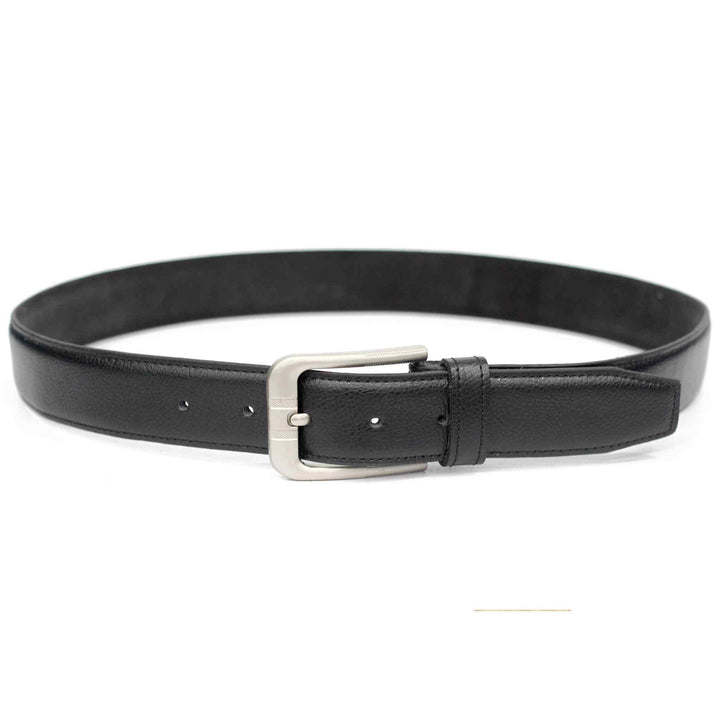 Black Leather Belt with Grey Buckle - IndusRobe