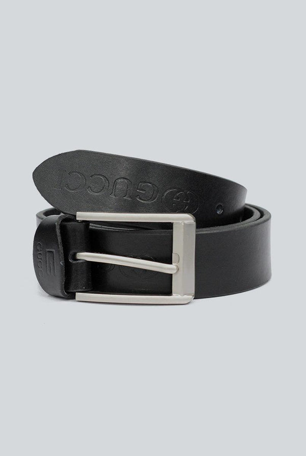 Black Leather Belt with Chorome Buckle
