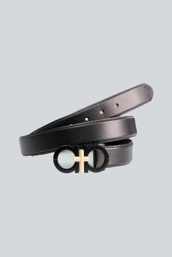 Black Leather Belt With Golden&Black style Buckle