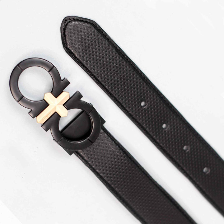 Black Leather Belt With Golden&Black style Buckle - IndusRobe