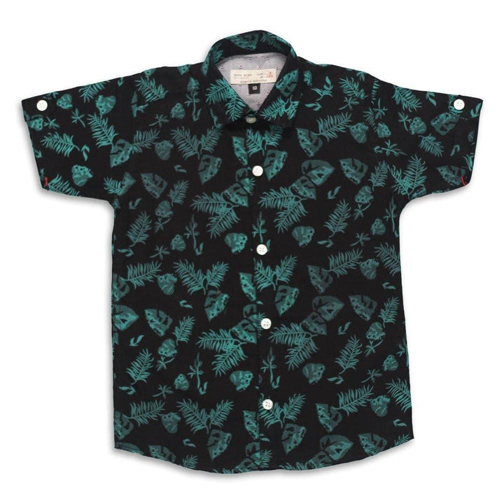 Black leaves style casual shirt for kids