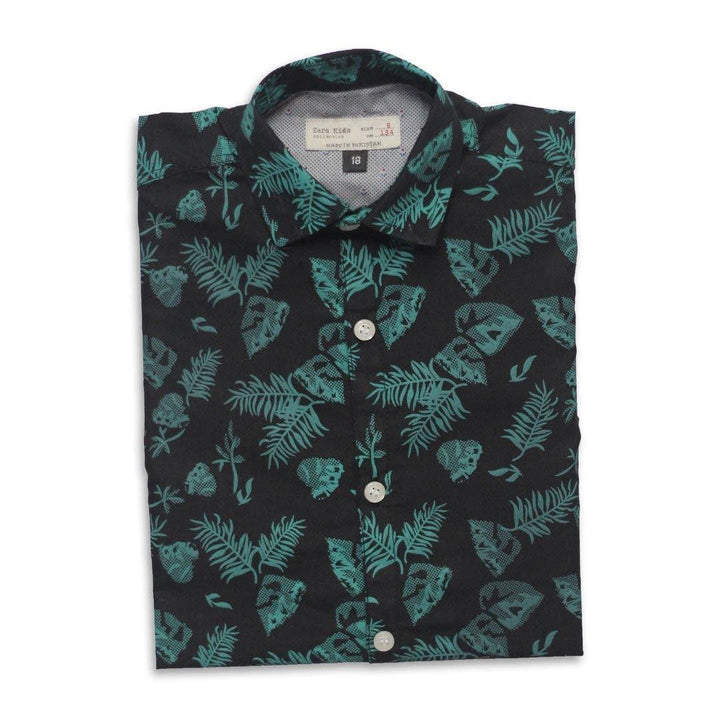 Black leaves style casual shirt for kids
