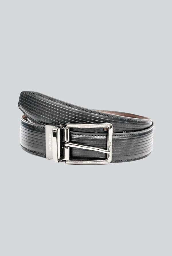 Black Lining Leather Belt with Grey Buckle
