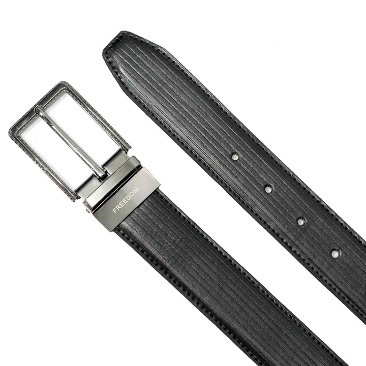 Black Lining Leather Belt with Grey Buckle - IndusRobe
