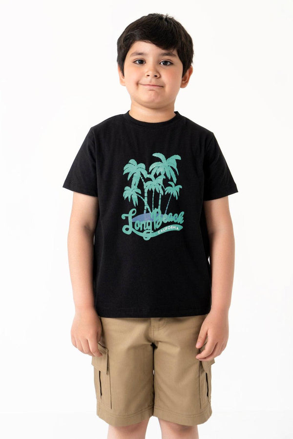 Black palm Print T-Shirt for Boy - IndusRobe
