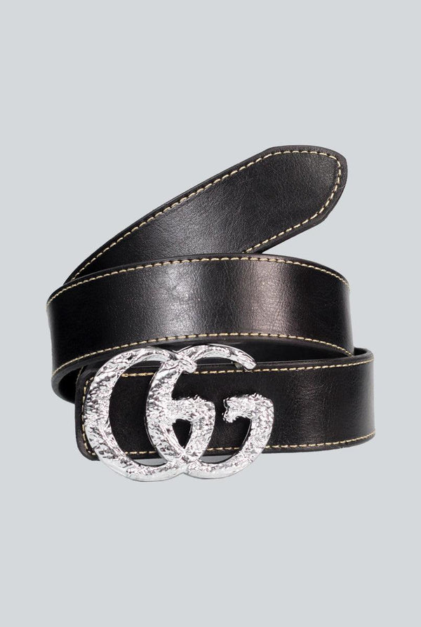 Black Plain Leather Belt with chrome style Buckle