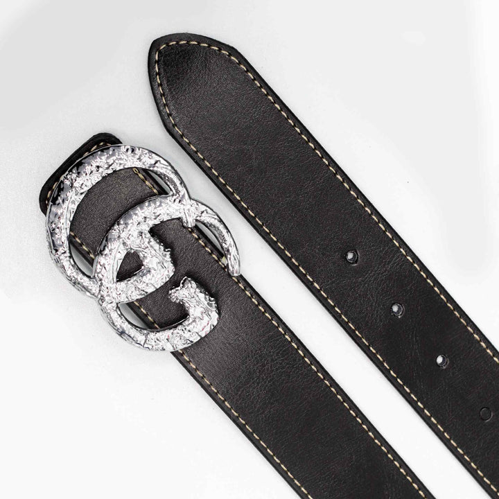Black Plain Leather Belt with chrome style Buckle - IndusRobe