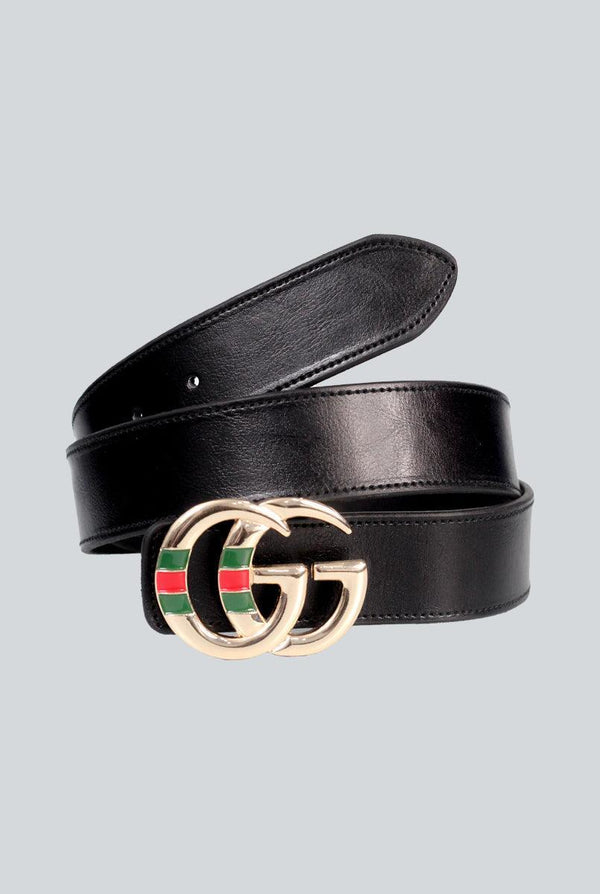 Black plain Leather Belt with Golden style Buckle