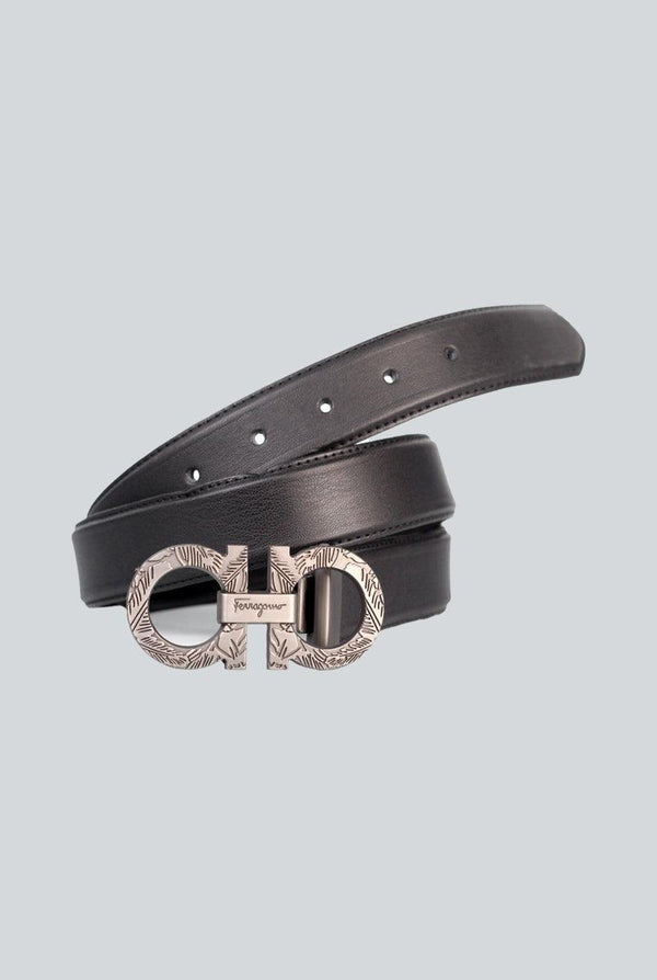 Black Plain Leather Belt with Silver Buckle