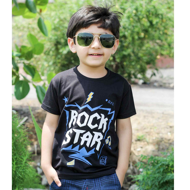 Rock Star Black T-shirt for Boys - IndusRobe