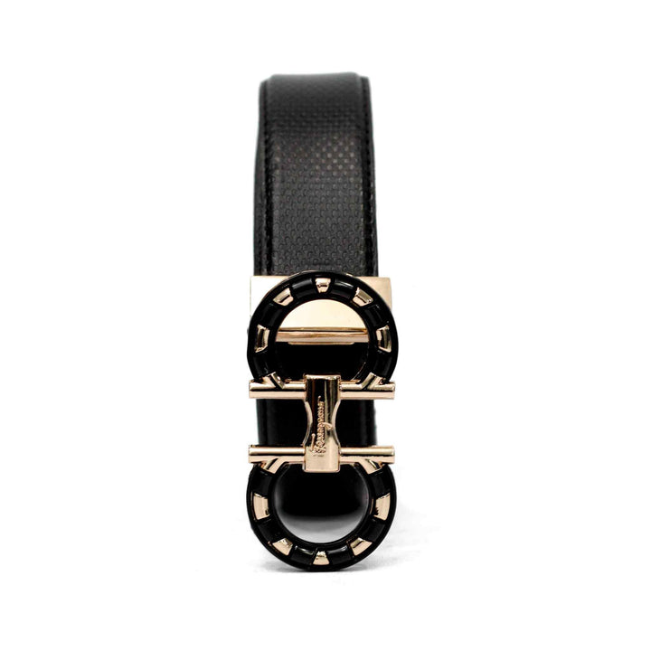 Black Self Style Leather Belt with Golden & Black Buckle - IndusRobe