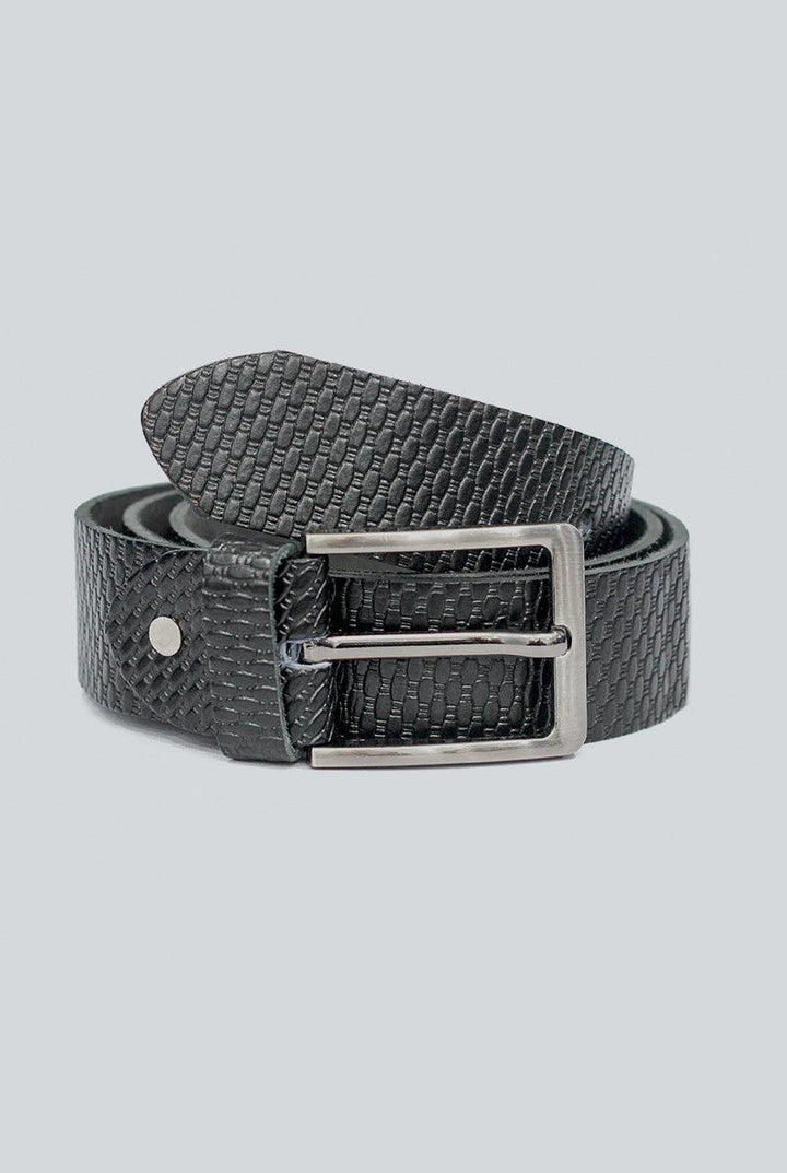 Black Self style Leather Belt with Silver Buckle