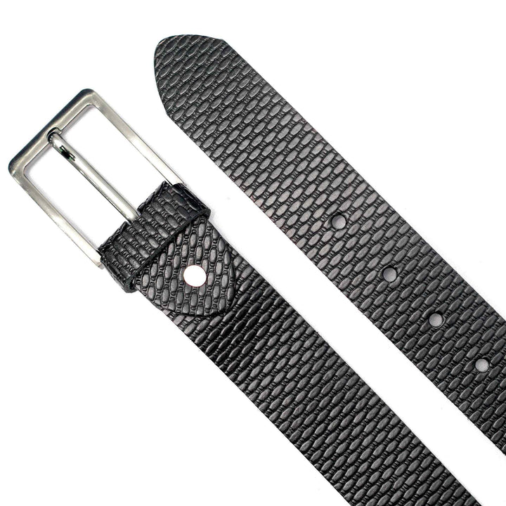 Black Self style Leather Belt with Silver Buckle - IndusRobe