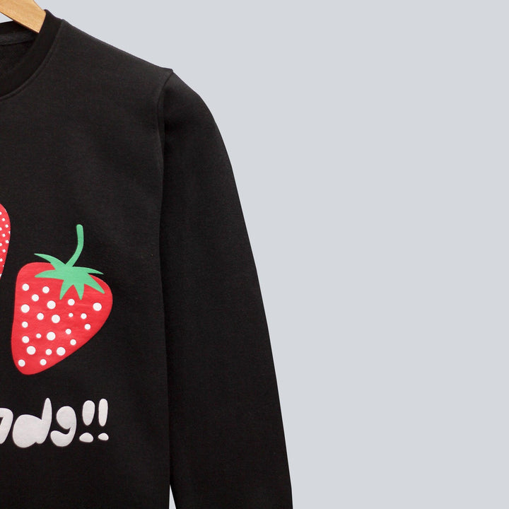 Black with Strawberry Print Sweatshirt for Girls (Fleece)