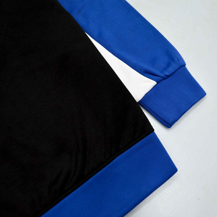 Black Track Suit for Men With White&Royal Blue Panel (Trenda Fleece) - IndusRobe