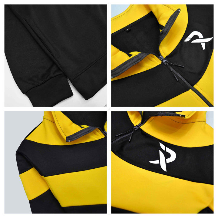 Black Track Suit for Men with Yellow Panel (Trenda Fleece) - IndusRobe