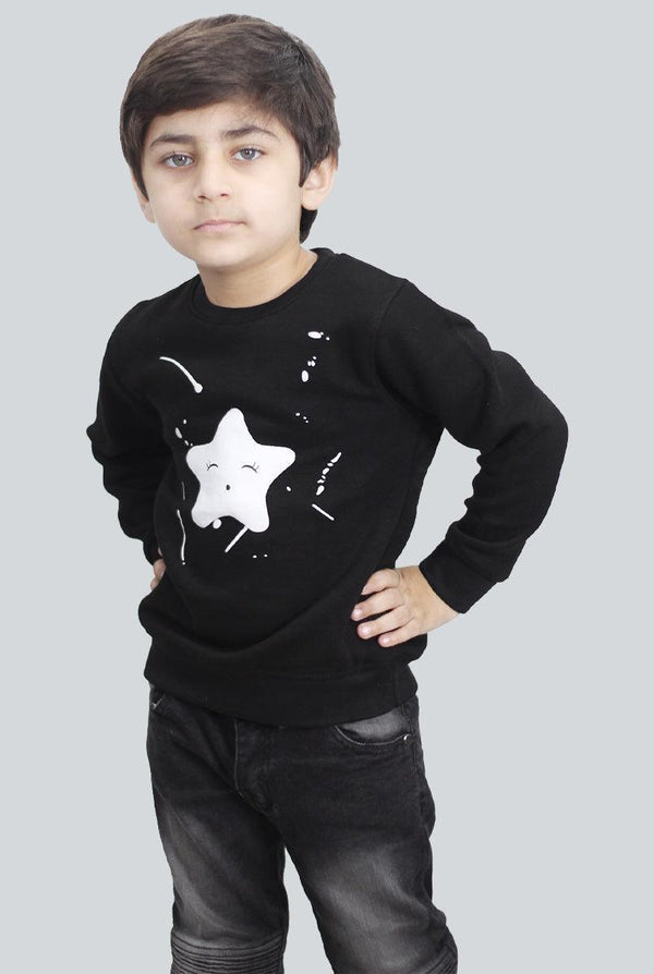 Black With Star Print Sweatshirt for Boys (Fleece)