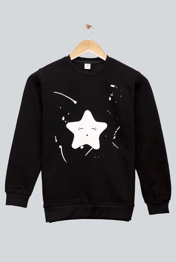 Black With Star Print Sweatshirt for Girls (Fleece)