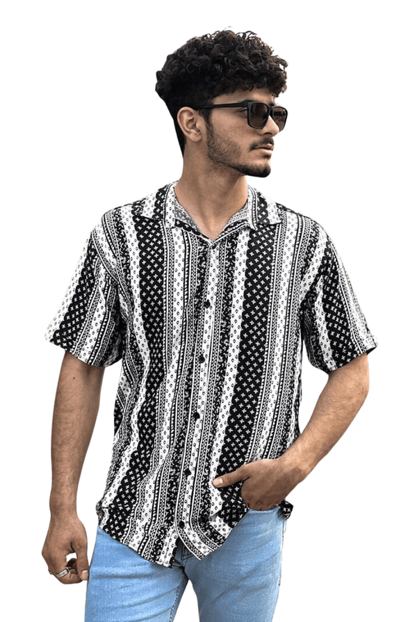 Black & White Printed Casual Shirt for Men - IndusRobe