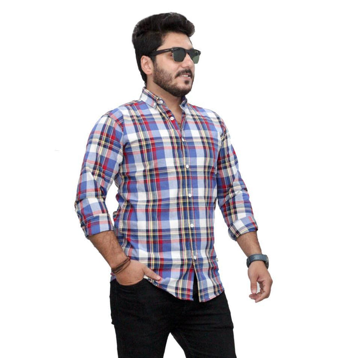 Blue Check Shirt - Multi Check Printed Shirt for Men - IndusRobe