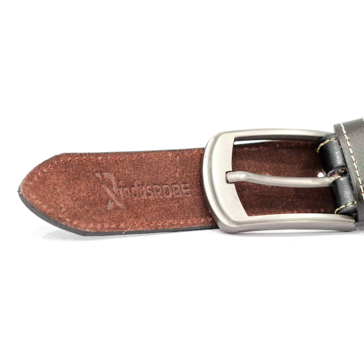 IR Dark Brown Leather Belt with Grey Buckle - IndusRobe