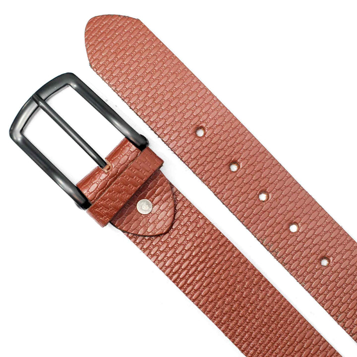 Brown Self style Leather Belt with Mat Black Buckle - IndusRobe