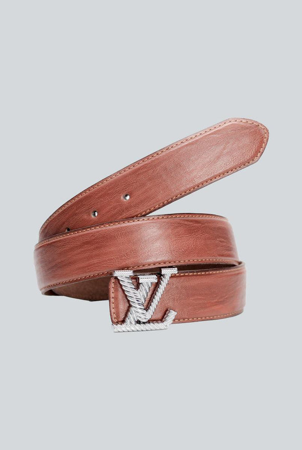 Brownt Leather Belt with Chrome VL style Buckle