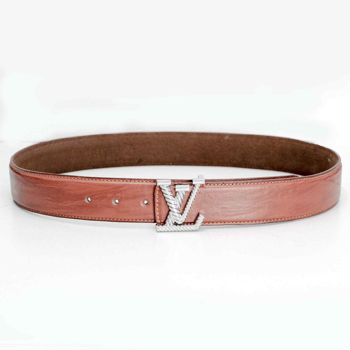 Brownt Leather Belt with Chrome VL style Buckle - IndusRobe