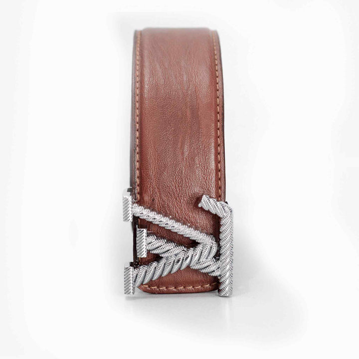 Brownt Leather Belt with Chrome VL style Buckle - IndusRobe