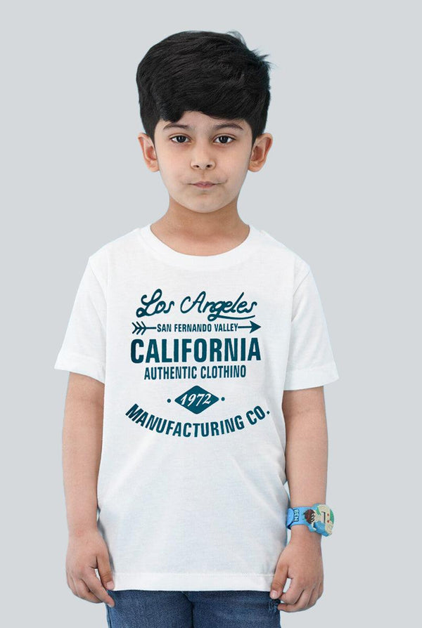 White T-Shirts for Boys with Los Angles Print - IndusRobe