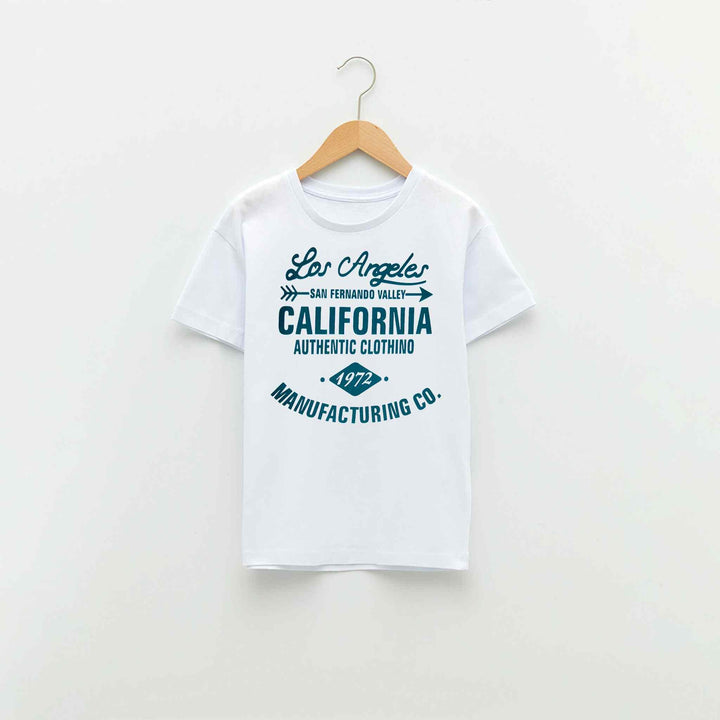 White T-Shirts for Boys with Los Angles Print - IndusRobe