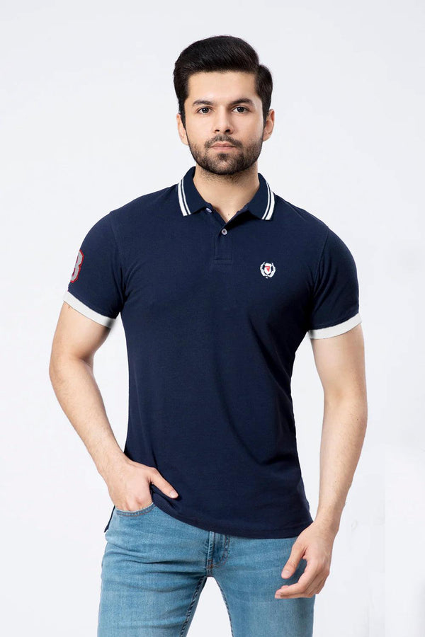 Dark Blue & White Polo Shirts for Men (Pique) - IndusRobe