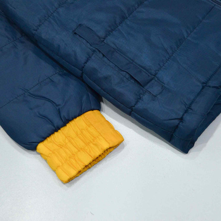 Dark Blue Full Sleeve Puffer Jacket for Kids With Yellow/White Panel - IndusRobe